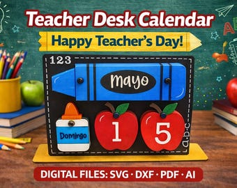 Teacher Desk Calendar svg| Perpetual Calendar Laser Cut File | Teacher Gift | Apple Calendar Classroom Decor | SVG DXF pdf ai