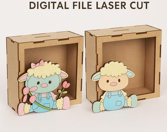 Sheep Piggy Bank SVG Bundle | Laser Cut File | 2 Cute Lamb Designs | Digital Download DXF AI pdf | Alcancía de Borregos Corte Láser