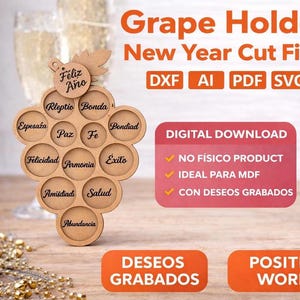 Porta Uvas Año Nuevo Deseos Grabados | Laser Cut Grape Holder | SVG DXF AI | New Year Wishes