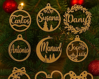 Archivo digital Esferas navideñas personalizables | 10 modelos base editable SVG DXF AI pdf | Corte láser mdf
