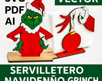 Archivo digital Servilletero navideño Grinch | Vector SVG PDF AI para cortar en láser 3mm mdf