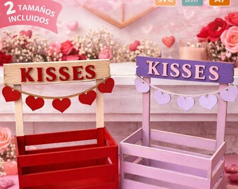 Caja San Valentín “Kisses” SVG | Archivo Digital Corte Láser | Caja Decorativa mdf | Regalo Romántico | DXF AI pdf