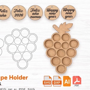 Porta Uvas Año Nuevo | Archivo Laser Cut Grape Holder | Archivo DXF svg AI PDF | 12 Uvas Año Nuevo Soporte para uvas