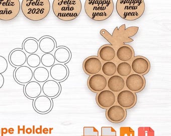Porta Uvas Año Nuevo | Archivo Laser Cut Grape Holder | Archivo DXF svg AI PDF | 12 Uvas Año Nuevo Soporte para uvas