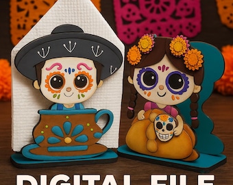 Servilletero Día de Muertos Niño y Niña | Day of the Dead Napkin Holder | Archivo digital corte láser SVG DXF AI pdf para mdf 3mm