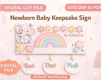 Newborn Baby Keepsake Sign SVG | Nací Pesé Medí | Baby Announcement Laser Cut File | svg DXF AI pdf