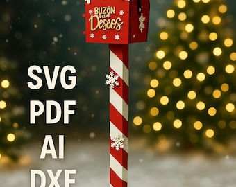 Christmas Mailbox Laser Cut File – 1m & 50cm –  Santa Mailbox  – Holiday Decor Laser Template SVG pdf DXF AI – North Pole Mailbox
