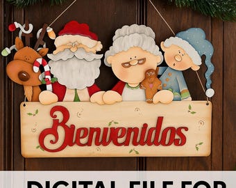 Christmas Laser Cut File | Santa Claus Welcome Sign | Digital Download SVG DXF AI pdf | Christmas Door Decoration