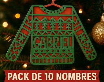 Pack de 10 esferas - Archivo personalizado Custom Christmas Sweater Ornament – Pack of 10 Names– Personalized Laser Cut File –SVG DXF pdf AI