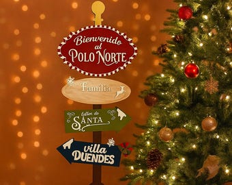 North Pole Christmas Sign Laser Cut File | Digital Download SVG DXF AI pdf|Bienvenidos al Polo Norte Sign | Archivo Digital para Corte Láser