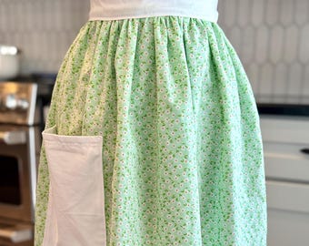 Mint Mini Floral Half Apron
