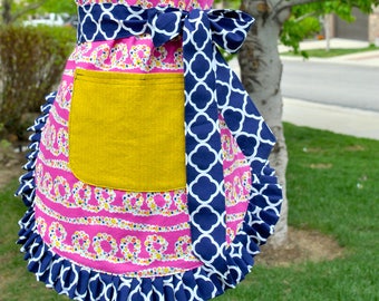 Women's Pink and Navy Reversible Apron