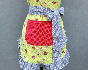 Womens Coral and Gray Floral Apron