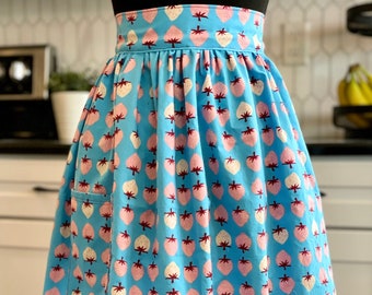 Blue Strawberry Half Apron