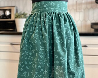 Dark Green Floral Half Apron