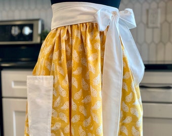 Yellow Paisley Half Apron