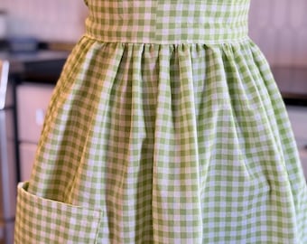 Green Gingham Half Apron