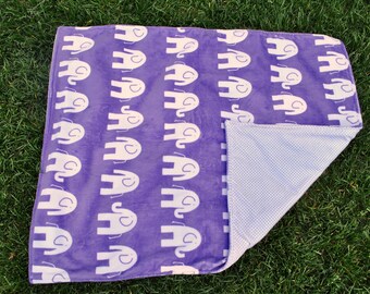 Baby Minky Blanket, Purple Elephants