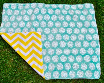 Baby Minky Blanket, Aqua and Yellow