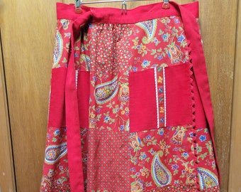 Handgemaakte Rode Patchwork Wrap Maxi Rok