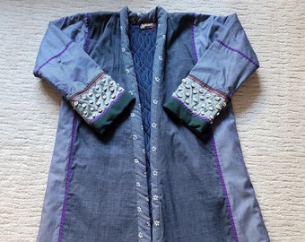 Ashanti New York Mixed Media A-Line Kimono Jas - Denim, Fluweel, Schelpen