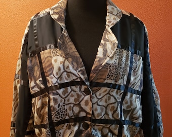 Vintage Animal Print Bomber Jacket van Pierre Lamonte: Past maat 6-12 US