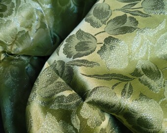 Groene Metallic Floral Woven Fabric