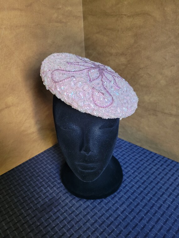 1960's Vintage Baby Pink Sparkly Sequin Hat by 'S… - image 2