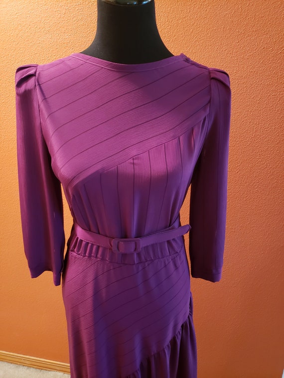 Purple/Eggplant Sheer Vintage Dress with Belt - image 5
