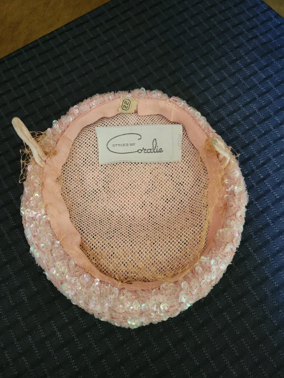 1960's Vintage Baby Pink Sparkly Sequin Hat by 'S… - image 4