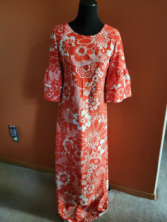 Red & Cream Floral Hawaiian Print Maxi Dress by The Ritz, Size Small Red & Cream Floral Hawaiian Print Maxi Dress by The Ritz, Size Small