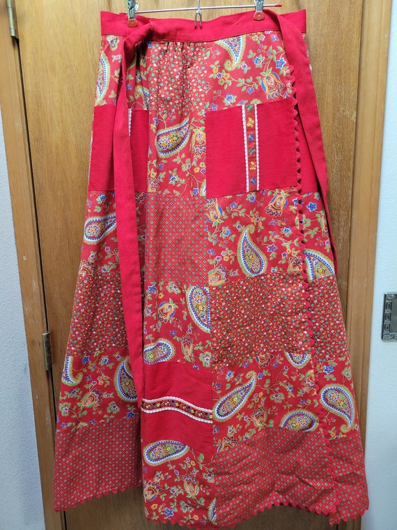 Handmade Red Patchwork Wrap Maxi Skirt - image 1