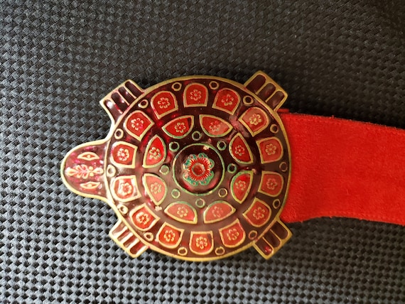 Vintage Red Enamel Turtle Belt - Golden Hands by L