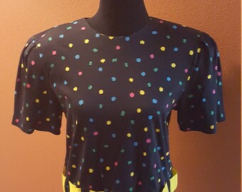 Amazing Vintage Multicoloured  Short Sleeved Top by Char, US medium