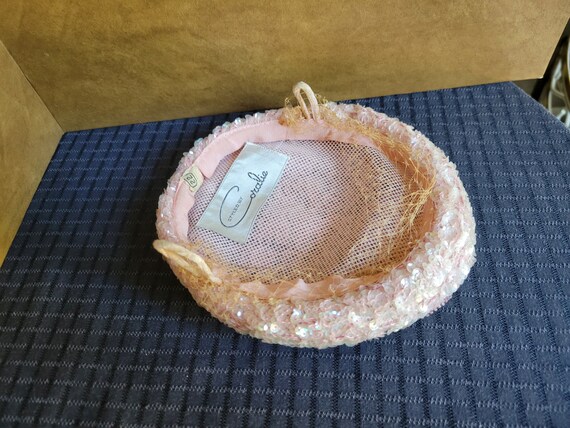 1960's Vintage Baby Pink Sparkly Sequin Hat by 'S… - image 5