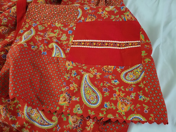 Handmade Red Patchwork Wrap Maxi Skirt - image 5