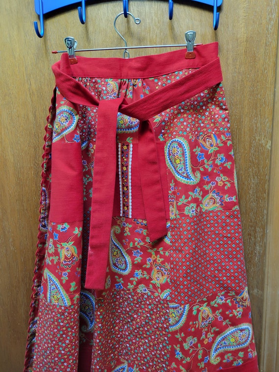 Handmade Red Patchwork Wrap Maxi Skirt - image 2