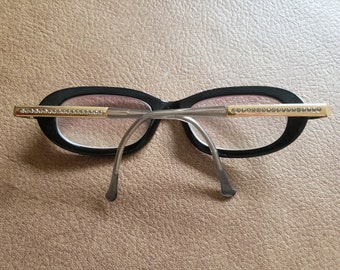 Vintage Daniel Swarovski bril: zwart frame en kristallen armen