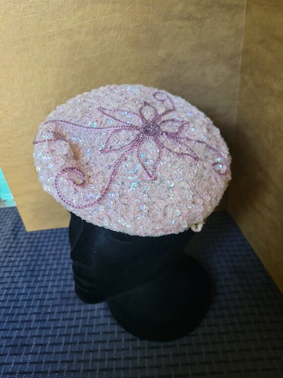1960's Vintage Baby Pink Sparkly Sequin Hat by 'S… - image 3