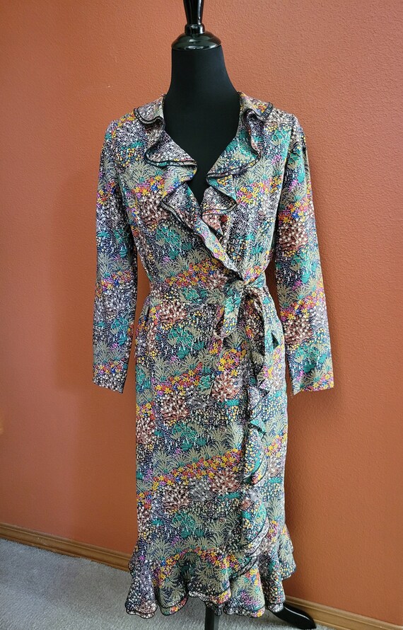 Ruffle Floral Wrap Dress by Jane Andre, Vintage US S/M - Etsy