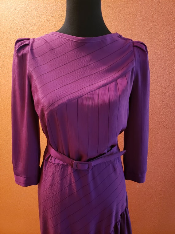 Purple/Eggplant Sheer Vintage Dress with Belt - image 6