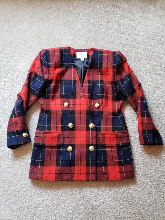 Red & Black Plaid Amanda Smith Petites Blazer 1990