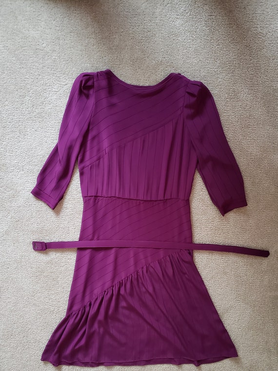 Purple/Eggplant Sheer Vintage Dress with Belt - image 3