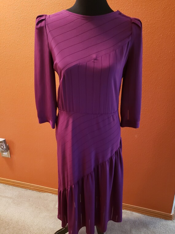 Purple/Eggplant Sheer Vintage Dress with Belt - image 4