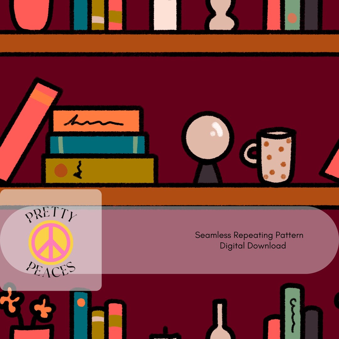 Retro Bookshelf Digital Seamless Pattern Available for Instant Download ...