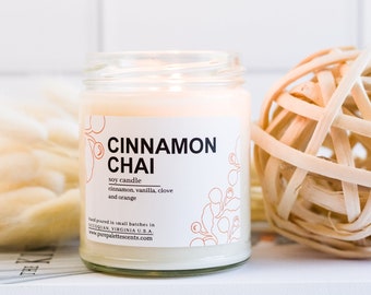 Cinnamon Chai Wintery Soy Candle with Black Metal Lid