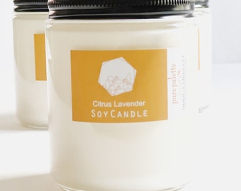 Citrus Lavender Soy Candle with Essential Oil Natural Fragrance Black Metal Lid