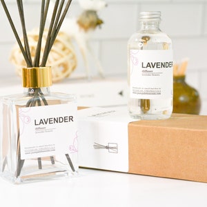 Lavender Reed Diffuser Oil Fragrance Home Decor Dorm with Black Dyed Reeds Vase + Extra Oil