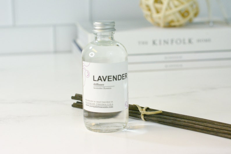 Lavender Reed Diffuser Oil Fragrance Home Decor Dorm with Black Dyed Reeds 4 oz. Oil + Reeds