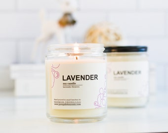 Lavender Soy Candle with Essential Oil Natural Fragrance Black Metal Lid